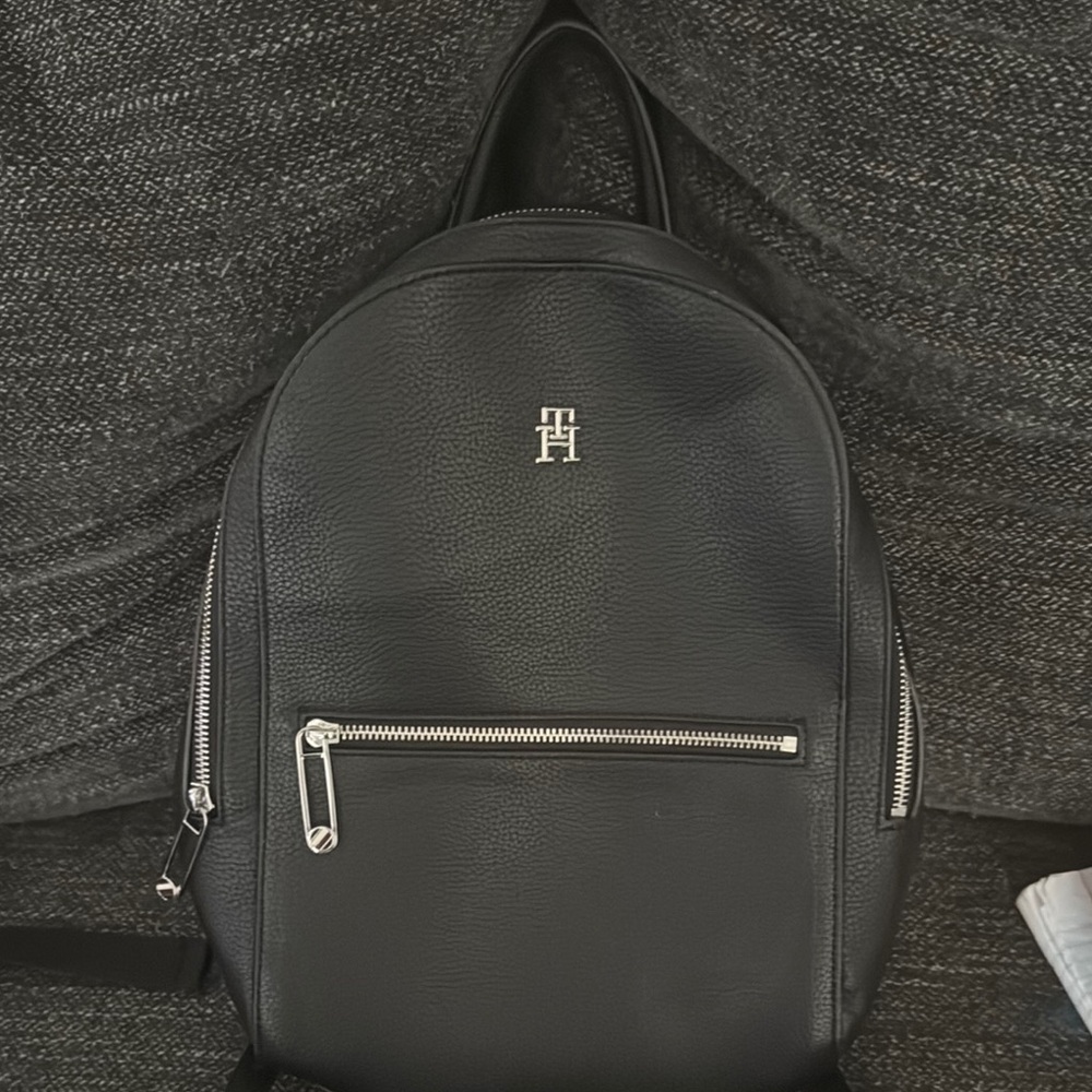 Tommy Hilfiger Black Backpack with Silver Accents